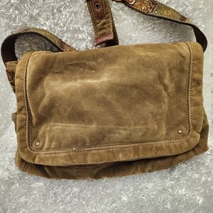 Fossil Velveteen Corduroy and Laeather Messenger Crossbody Shoulder Handbag